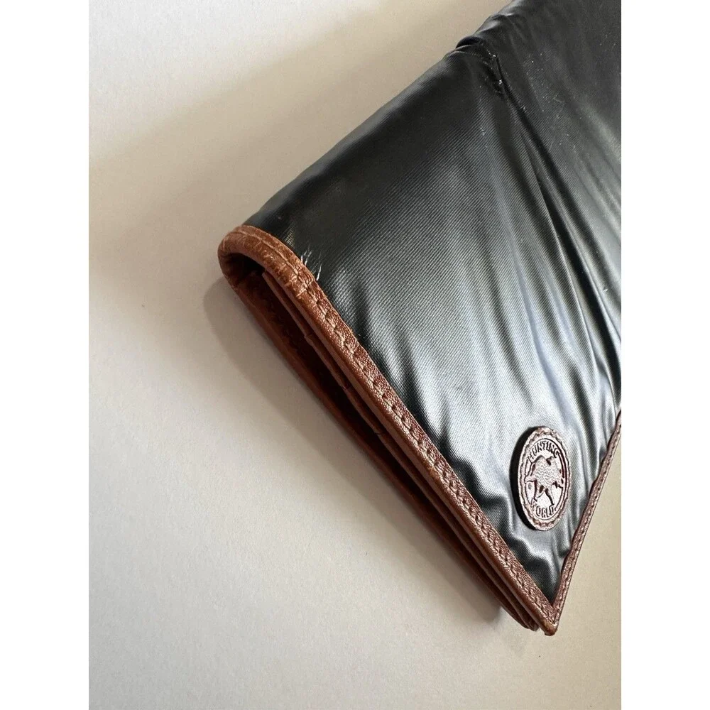 🧡Hunting World Long Bifold Wallet Green Battue Cloth & Tan Leather Trim Italy